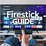 Person using Firestick with tutorial text on IPTV