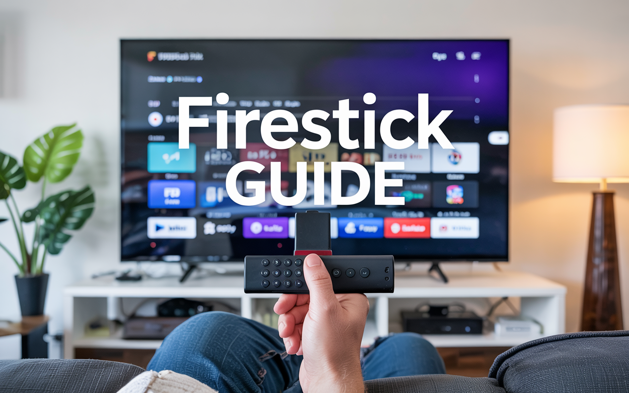 Person using Firestick with tutorial text on IPTV