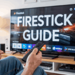 Firestick dashboard with IPTV apps and Firestick Guide text