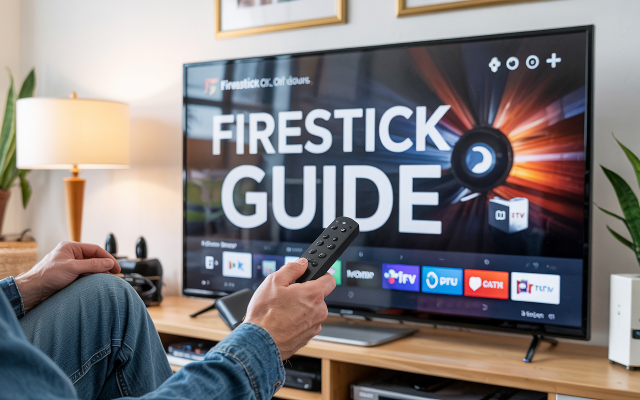 IPTV Firestick menu navigation with step-by-step guide title