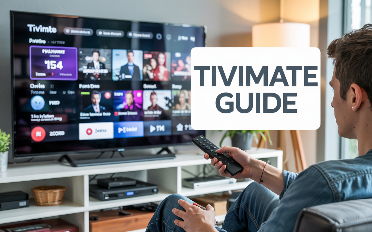 IPTV TiviMate guide image with modern IPTV interface on TV