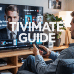 iptv TiviMate tutorial image with user controlling the interface on TV