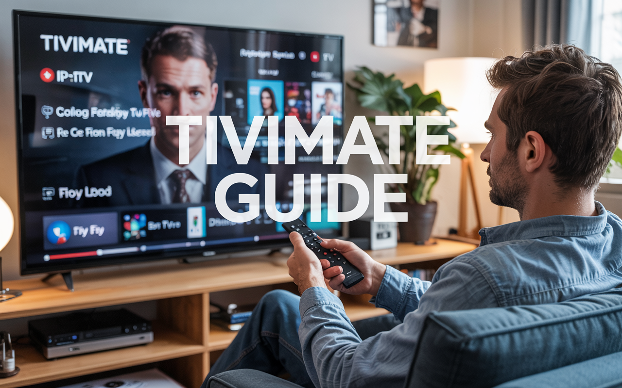 iptv TiviMate tutorial image with user controlling the interface on TV