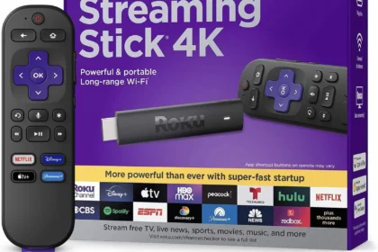 roku streaming stick and remote placed on a table