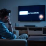 Personne frustrée devant un écran TV affichant une erreur IPTV