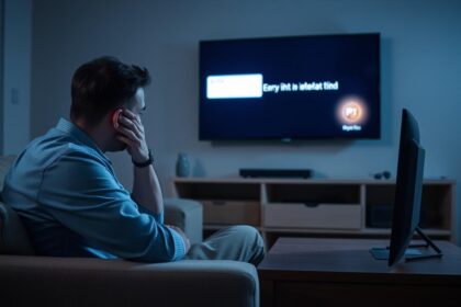 Personne frustrée devant un écran TV affichant une erreur IPTV