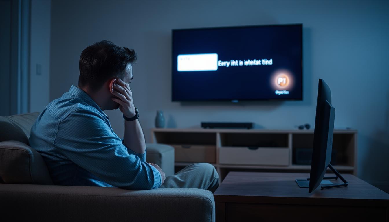 Personne frustrée devant un écran TV affichant une erreur IPTV