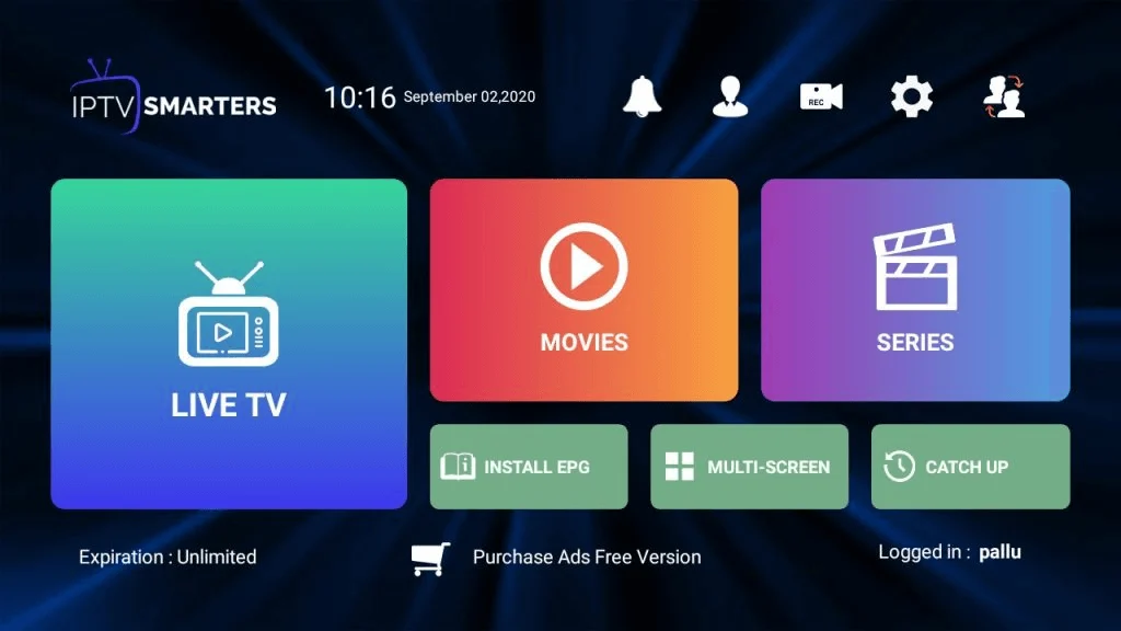 Écran d’application IPTV Smarters avec code gratuit
