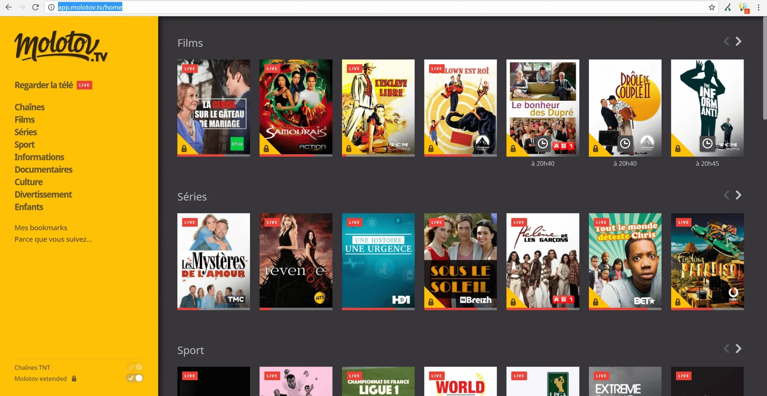 interface de Molotov avec bouton cast actif